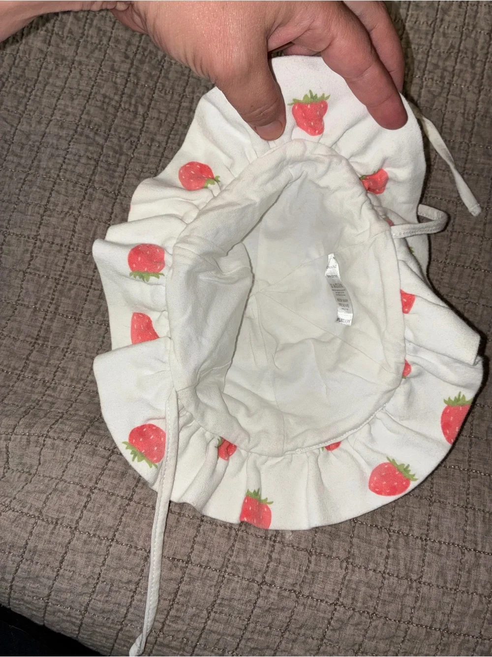 Reborn White Sun Hat with Pink Strawberry Print